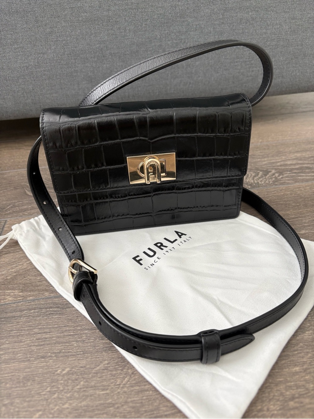 Furla Mini Crossbody Bag in Croc-Embossed Leather